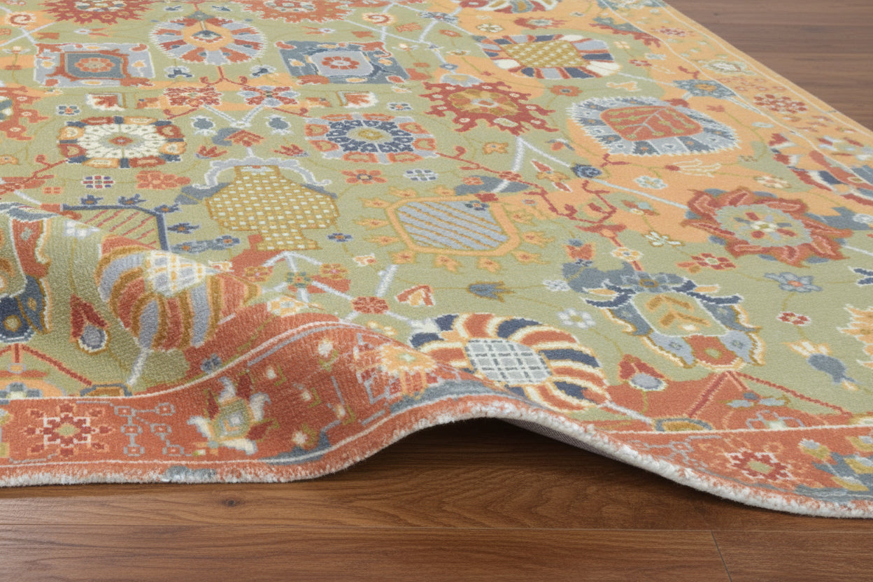 Neve Floral Oushak Handmade Green Area Rug – Traditional Oriental Persian Style Rug 9122050900117