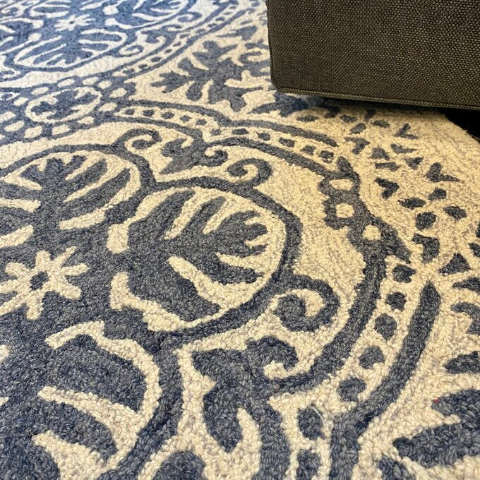 Nina Hand Tufted Wool Pile Oriental Rug Blue & White 8726050406549