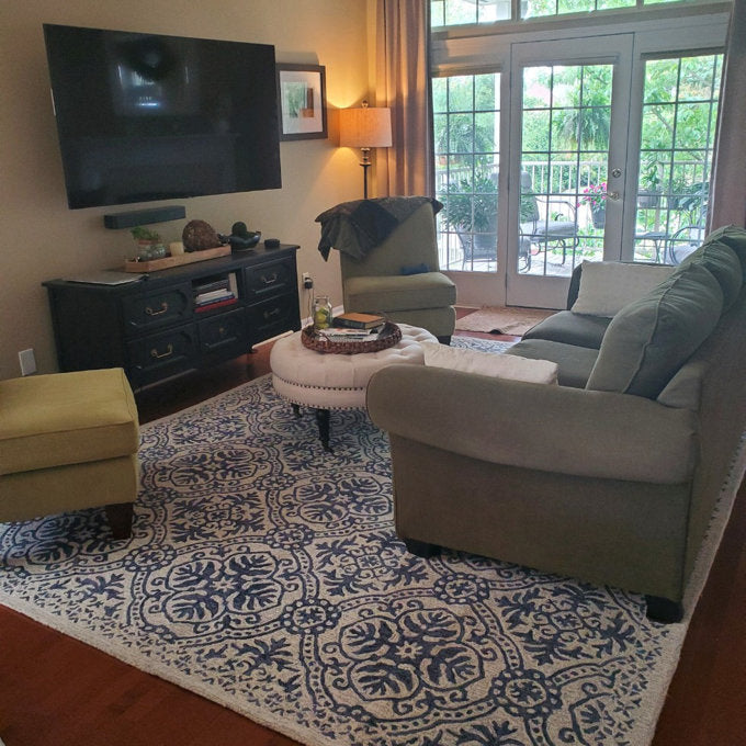 Nina Hand Tufted Wool Pile Oriental Rug Blue & White 8726050406549
