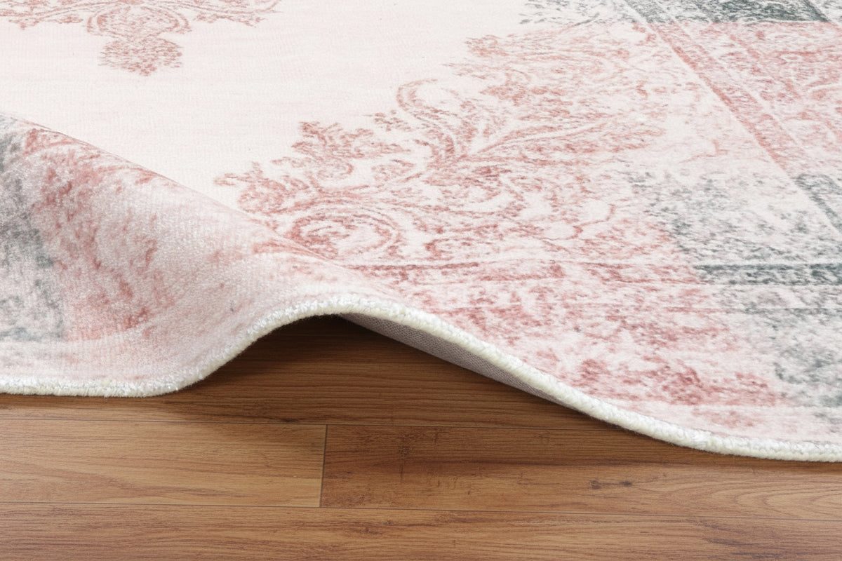 Noor Handmade Medallion Ivory Base Area Rug – Modern Vintage Distressed Style 9176383455381