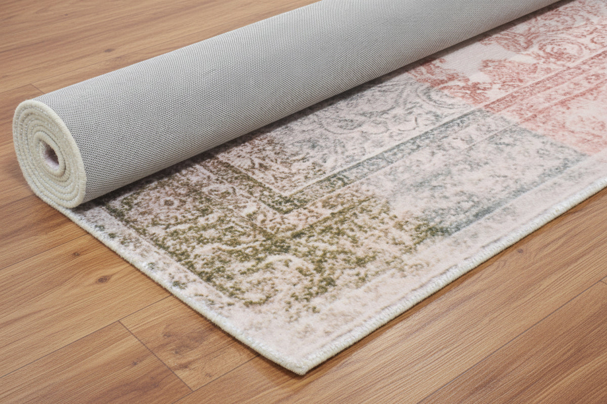 Noor Handmade Medallion Ivory Base Area Rug – Modern Vintage Distressed Style 9176383455381