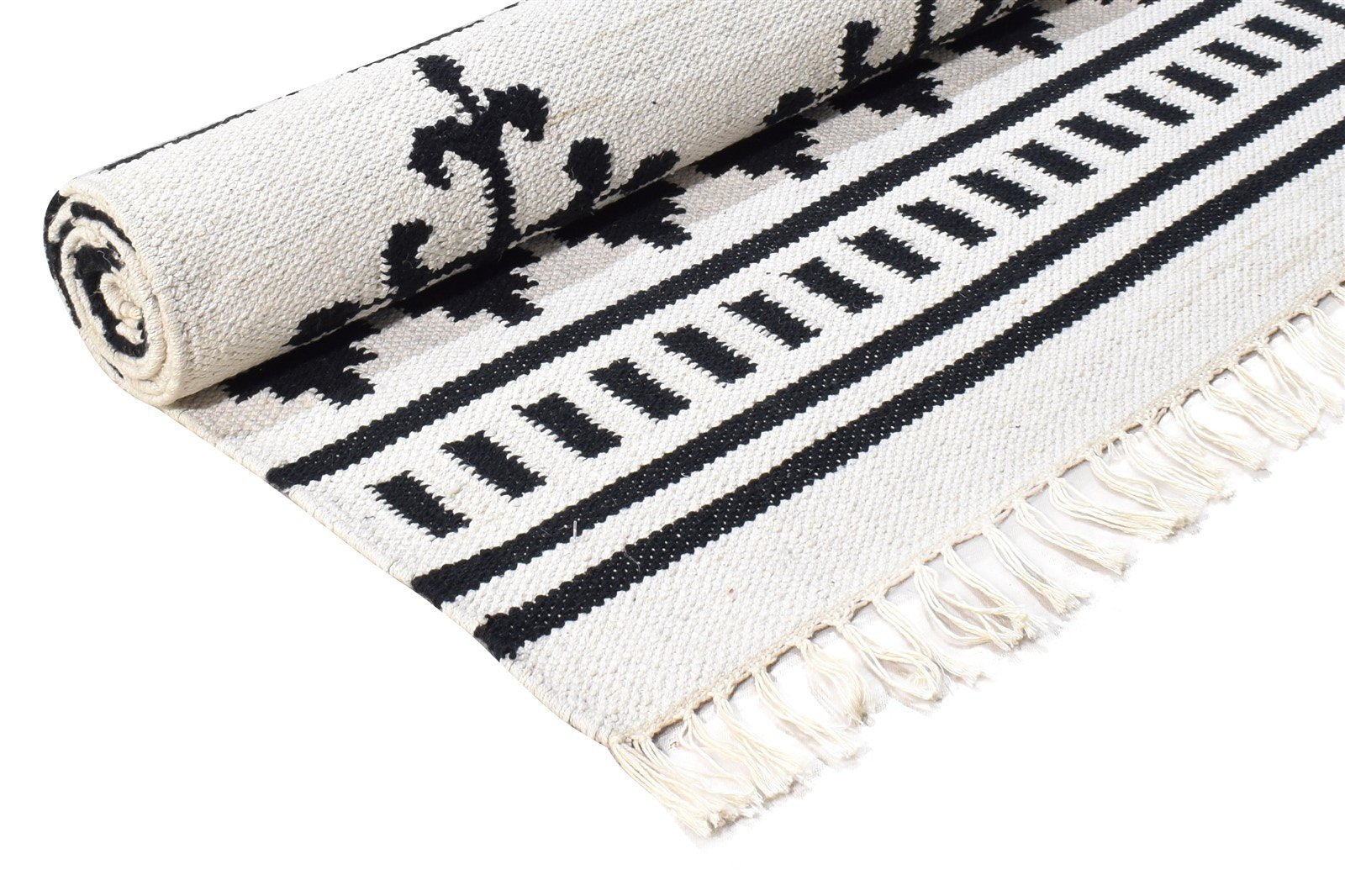 Off-White Cotton Rug 5X7 Southwestern Dhurrie American Tribal Room Size Carpet 7865006129301