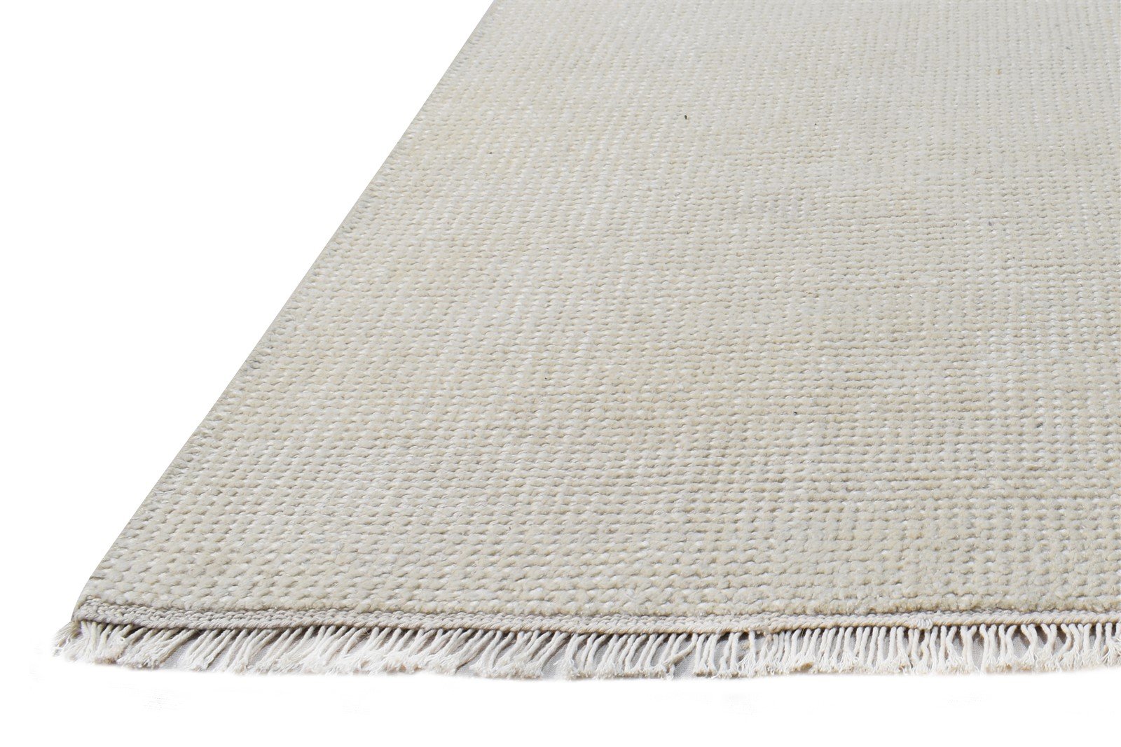 Off-White Wool Rug 2' X 3' Modern Hand Knotted Scandinavian Solid Small Carpet 7865154699413