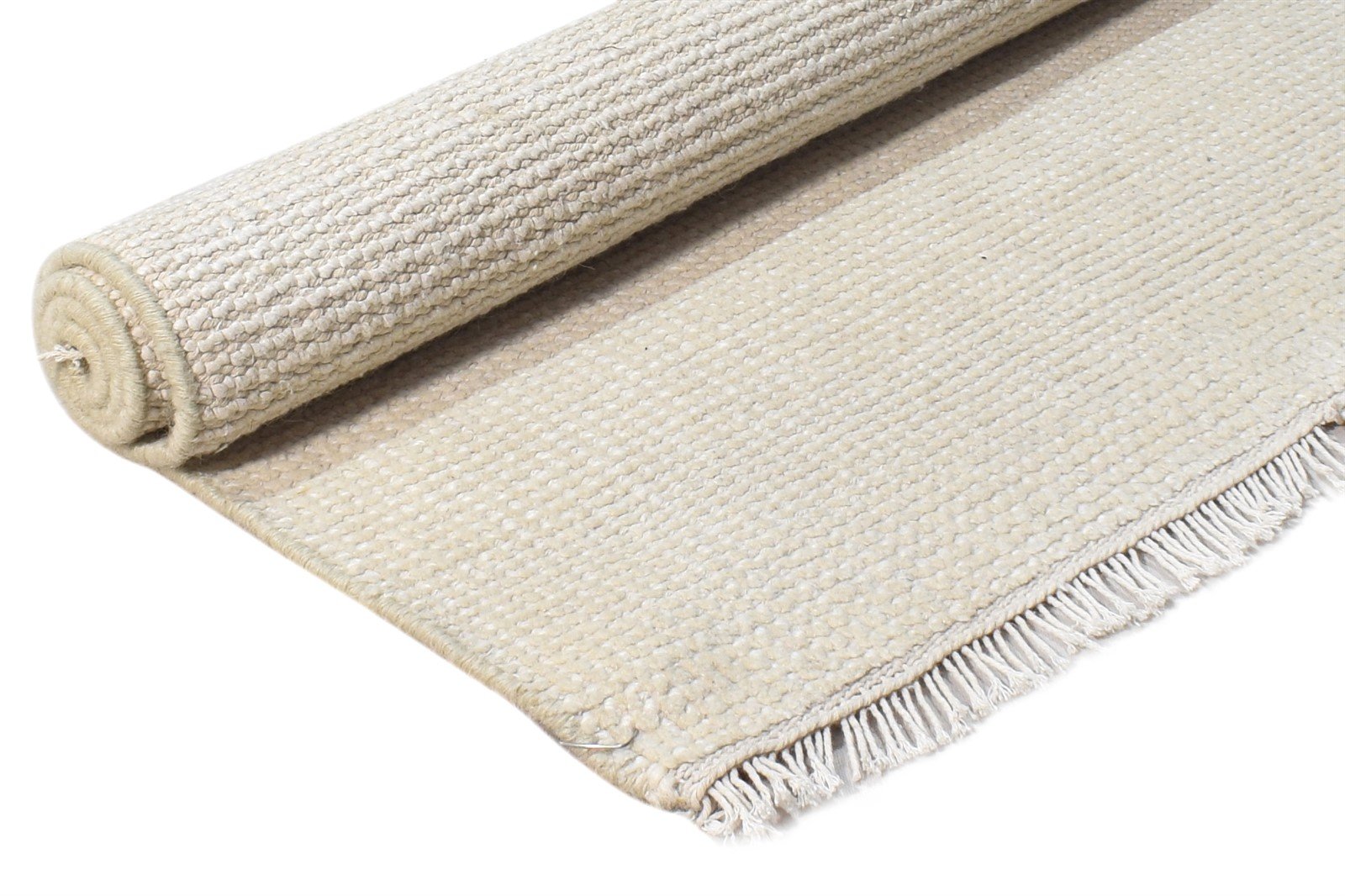Off-White Wool Rug 2' X 3' Modern Hand Knotted Scandinavian Solid Small Carpet 7865154699413