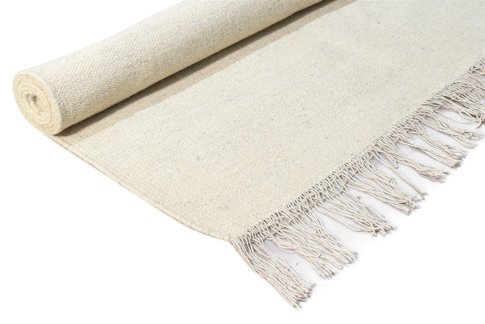 Off-White Wool Rug 3' X 5' Modern Dhurrie Scandinavian Solid Room Size Carpet 7865198411925