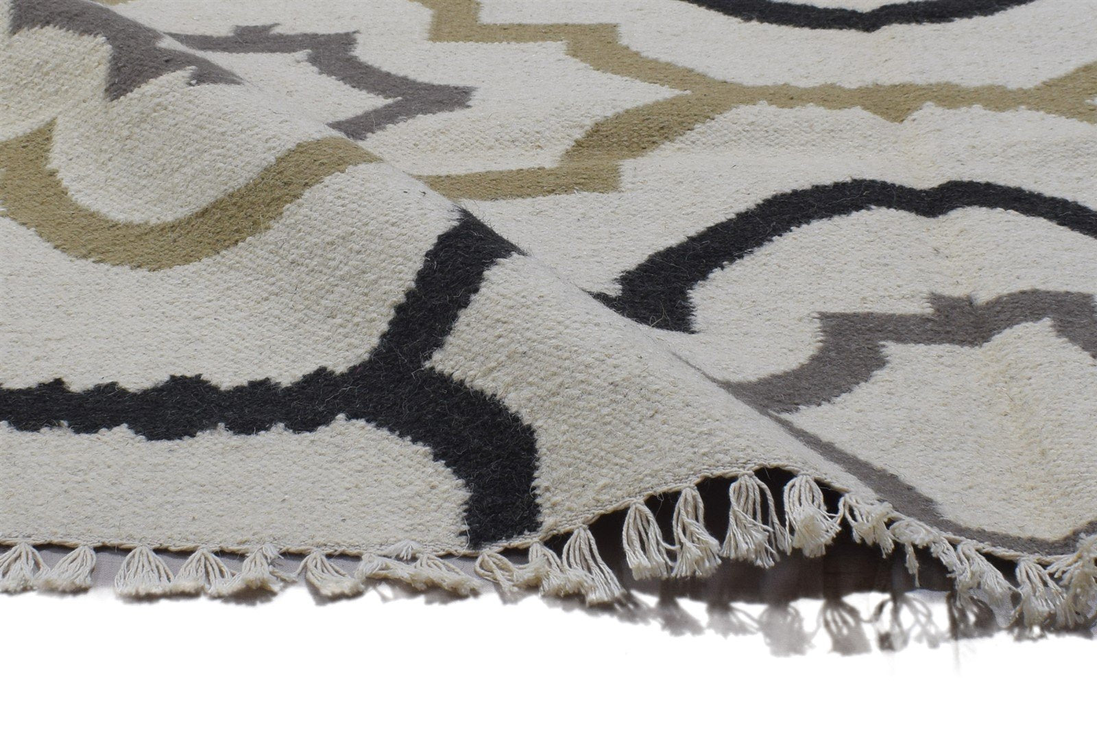 Off-White Wool Rug 4' X 5' Modern Dhurrie Moroccan Scroll Tile Room Size Carpet 7864862867605