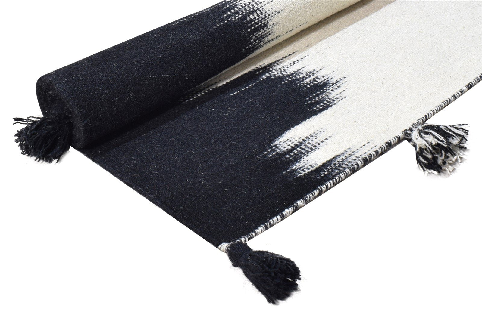 Off-White Wool Rug 4' X 6' Modern Dhurrie Scandinavian Abstract Room Size Carpet 7865003409557