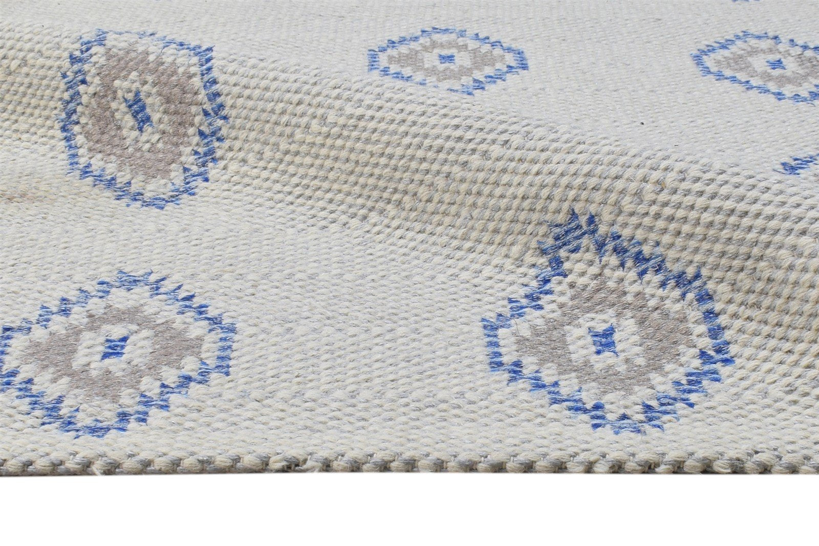 Off-White Wool Rug 5' X 7' Modern Dhurrie Indian Diamond Room Size Carpet 7864462606485