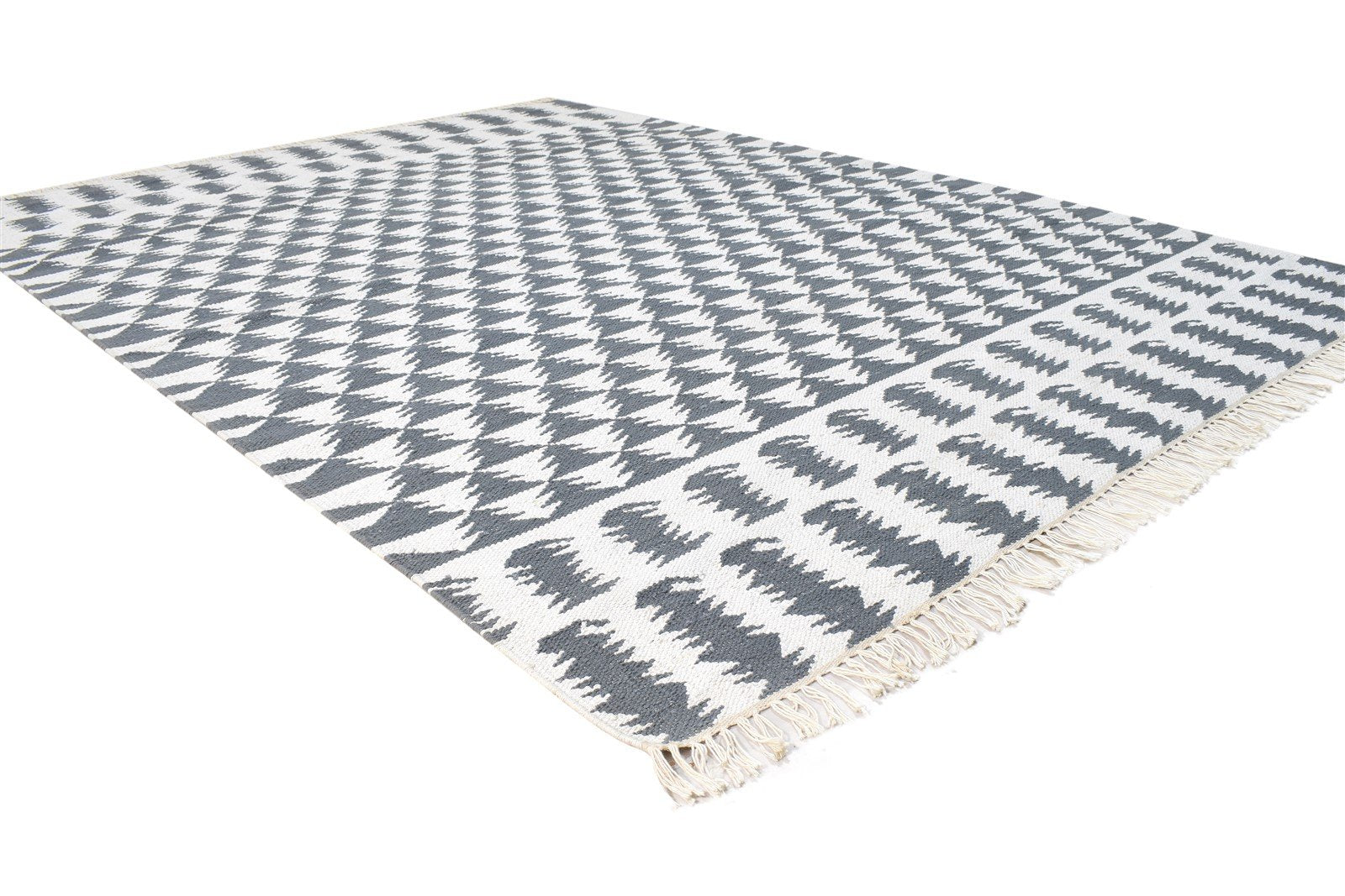 Off-White Wool Rug 5X7 Modern Dhurrie Scandinavian Triangles Room Size Carpet 7865051480213