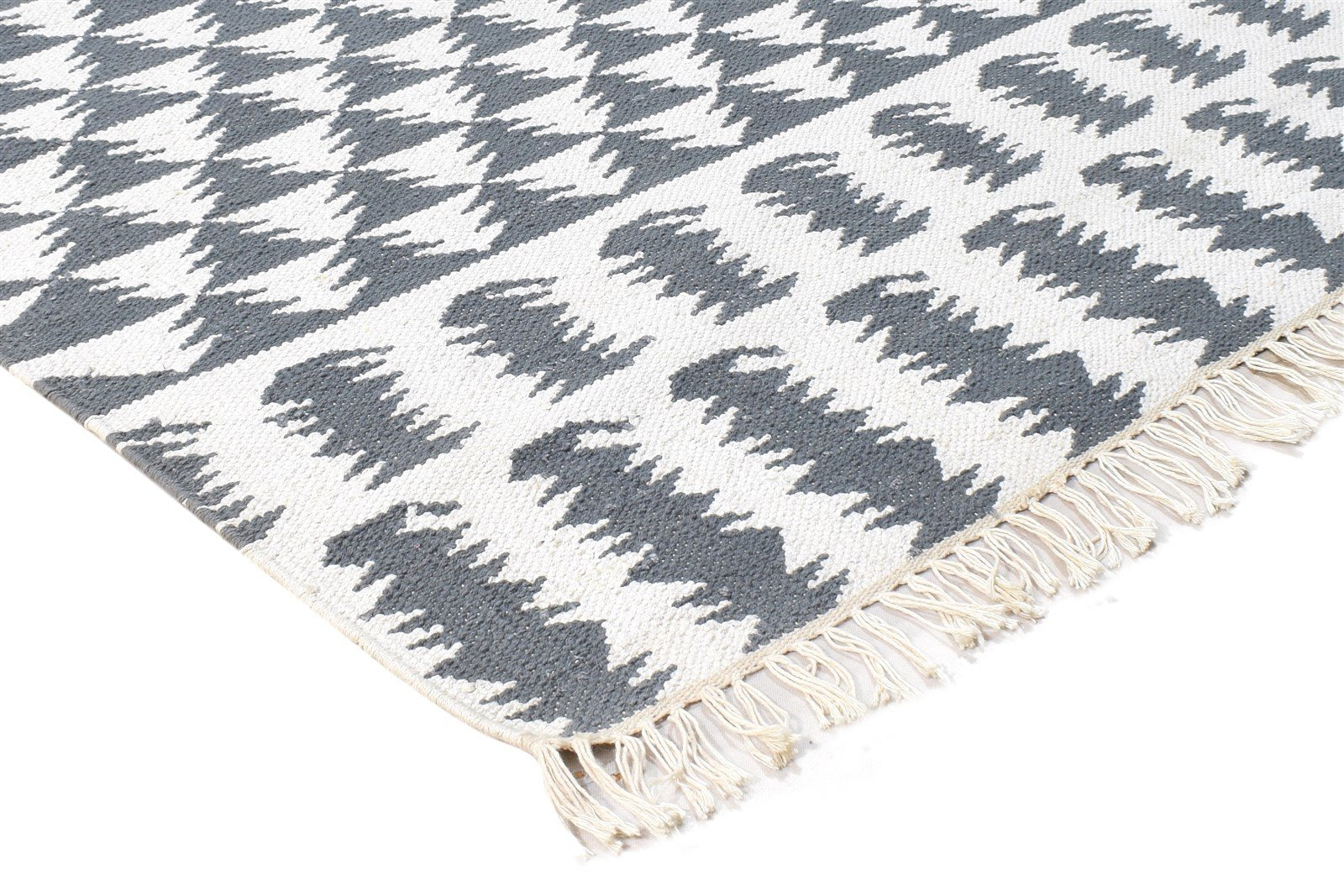 Off-White Wool Rug 5X7 Modern Dhurrie Scandinavian Triangles Room Size Carpet 7865051480213