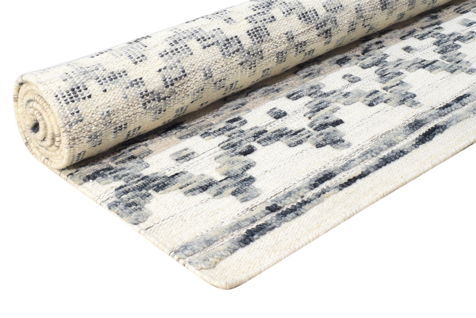 Off-White Wool Rug 6' X 8' Modern Dhurrie Scandinavian Nordic Room Size Carpet 7865051775125
