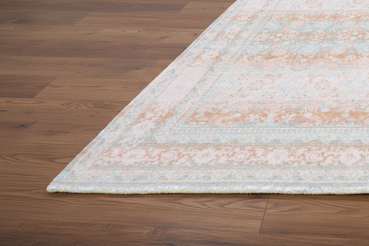 Ojark Vintage Style Handmade Soft Blue & Peach Area Rug – Classic Traditional Decorative Style