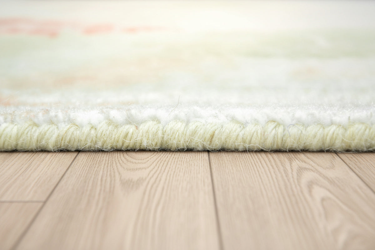 Ojark Vintage Style Handmade Soft Blue & Peach Area Rug – Classic Traditional Decorative Style