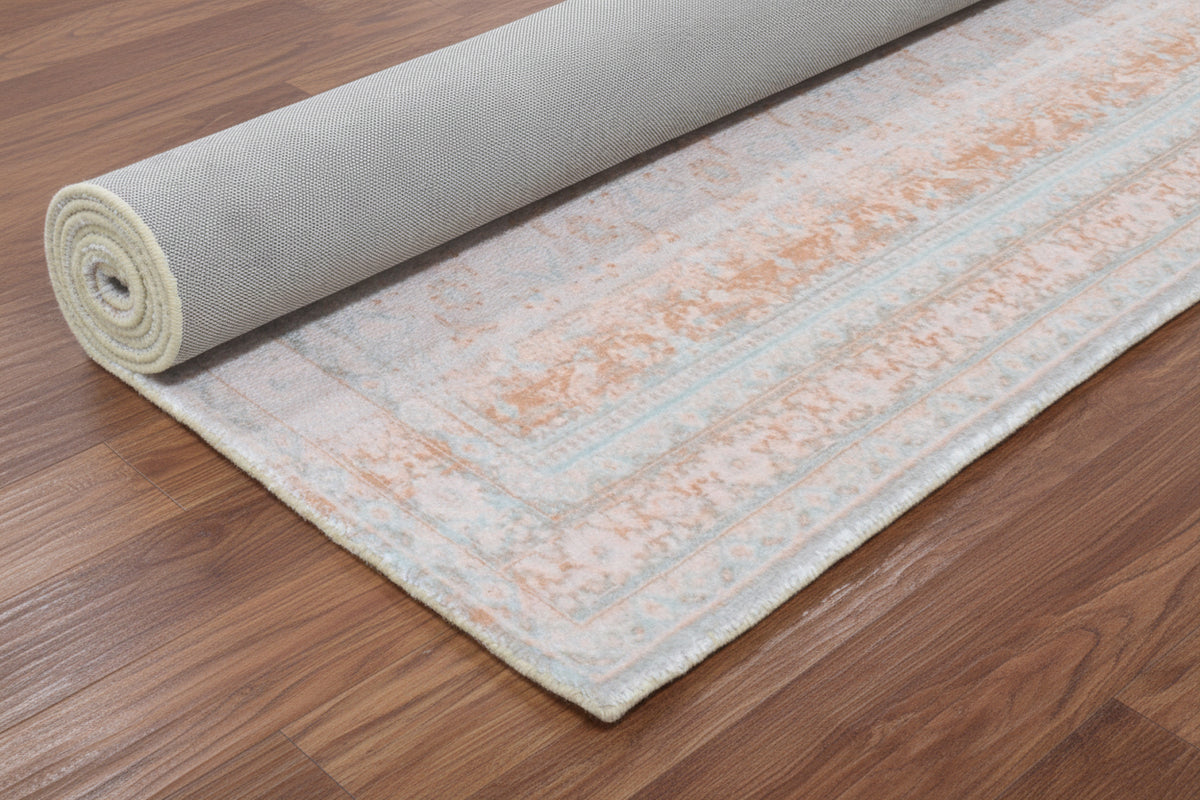 Ojark Vintage Style Handmade Soft Blue & Peach Area Rug – Classic Traditional Decorative Style