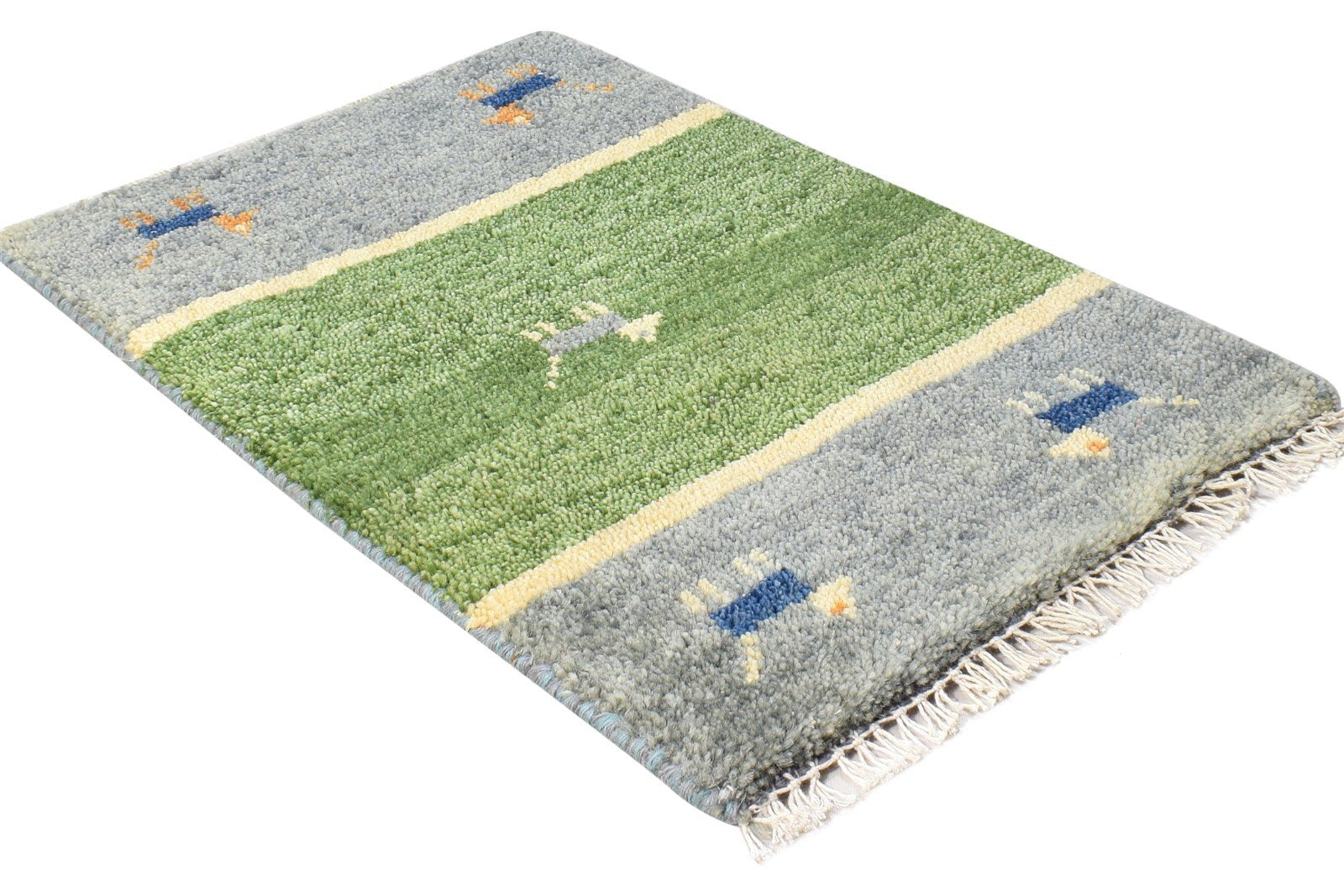 Olive Wool Rug 1' X 2' Southwestern Hand Knotted American Tribal Small Carpet 7865058394261