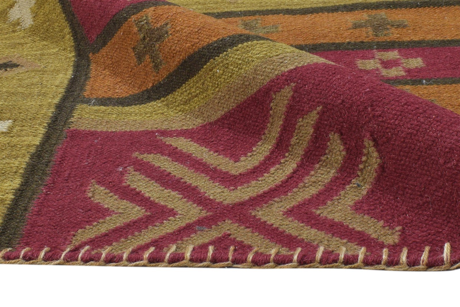 Janice Olive Wool Rug 6' X 8' Southwestern Dhurrie American Tribal 7865032638613