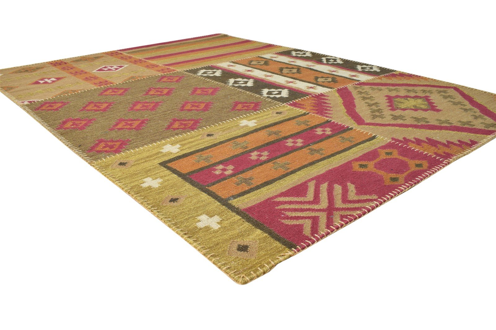 Janice Olive Wool Rug 6' X 8' Southwestern Dhurrie American Tribal 7865032638613