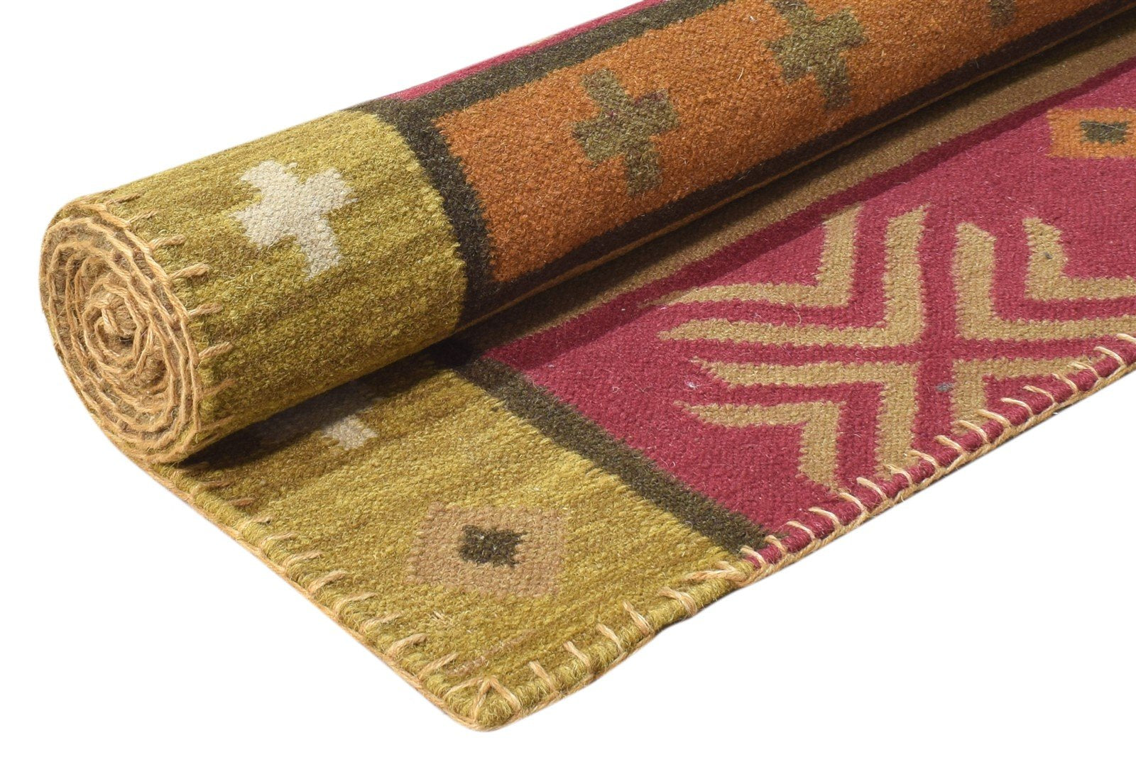 Janice Olive Wool Rug 6' X 8' Southwestern Dhurrie American Tribal 7865032638613