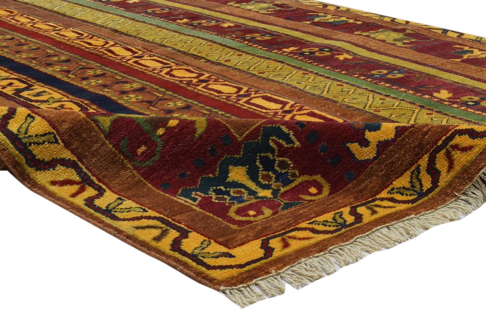 Papagena 6X9 Rug Wool Multi Color Persian Hand Knotted Turkish Striped 7860676100245