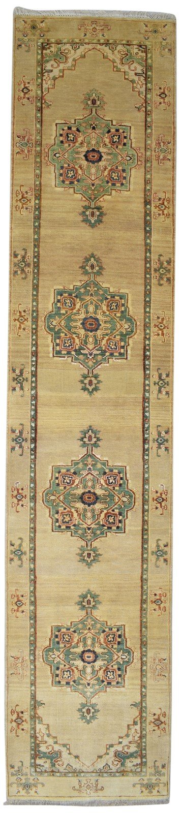 Pegeen Hand Knotted Beige Wool / Silk Rug 2'6"x12 Persian Oushak Oriental Runner   7864089018517
