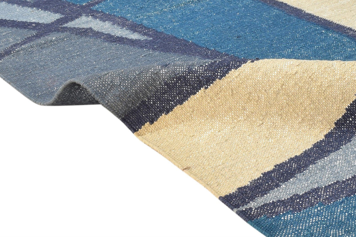 Phillie Wool Blue Rug 3' X 7' Modern Dhurrie American Abstract Runner 7864670716053