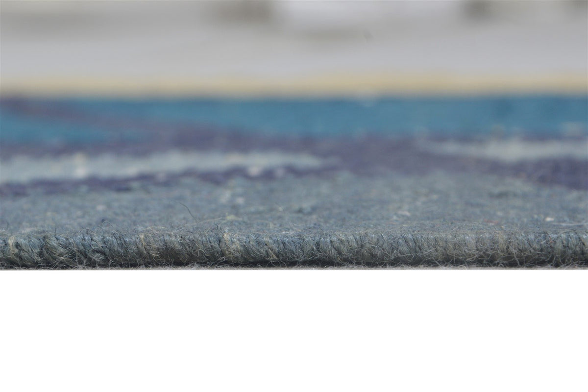 Phillie Wool Blue Rug 3' X 7' Modern Dhurrie American Abstract Runner 7864670716053