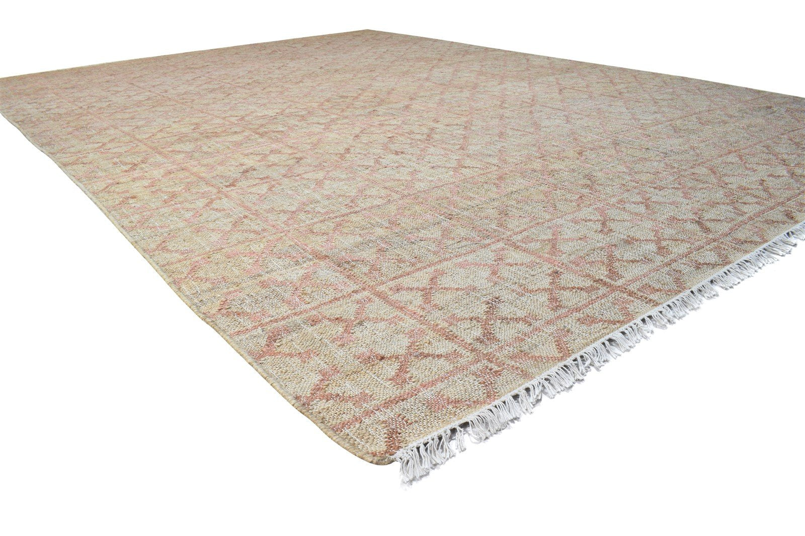 Pink Jute Rug 9' X 13' Modern Hand Woven Scandinavian Trellis Extra Large Carpet 7864806244501