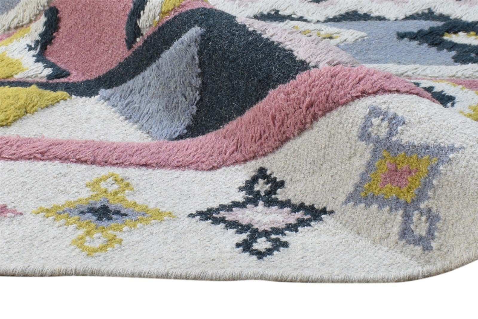 Pink Wool Rug 4' X 6' Modern Dhurrie Scandinavian Striped Room Size Carpet 7864992137365