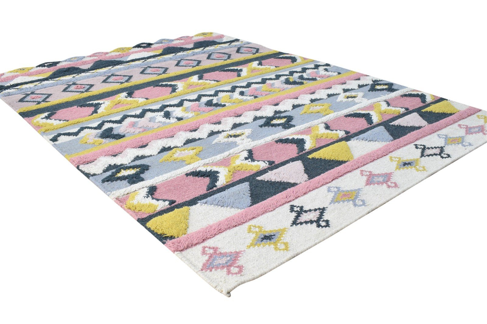 Pink Wool Rug 4' X 6' Modern Dhurrie Scandinavian Striped Room Size Carpet 7864992137365