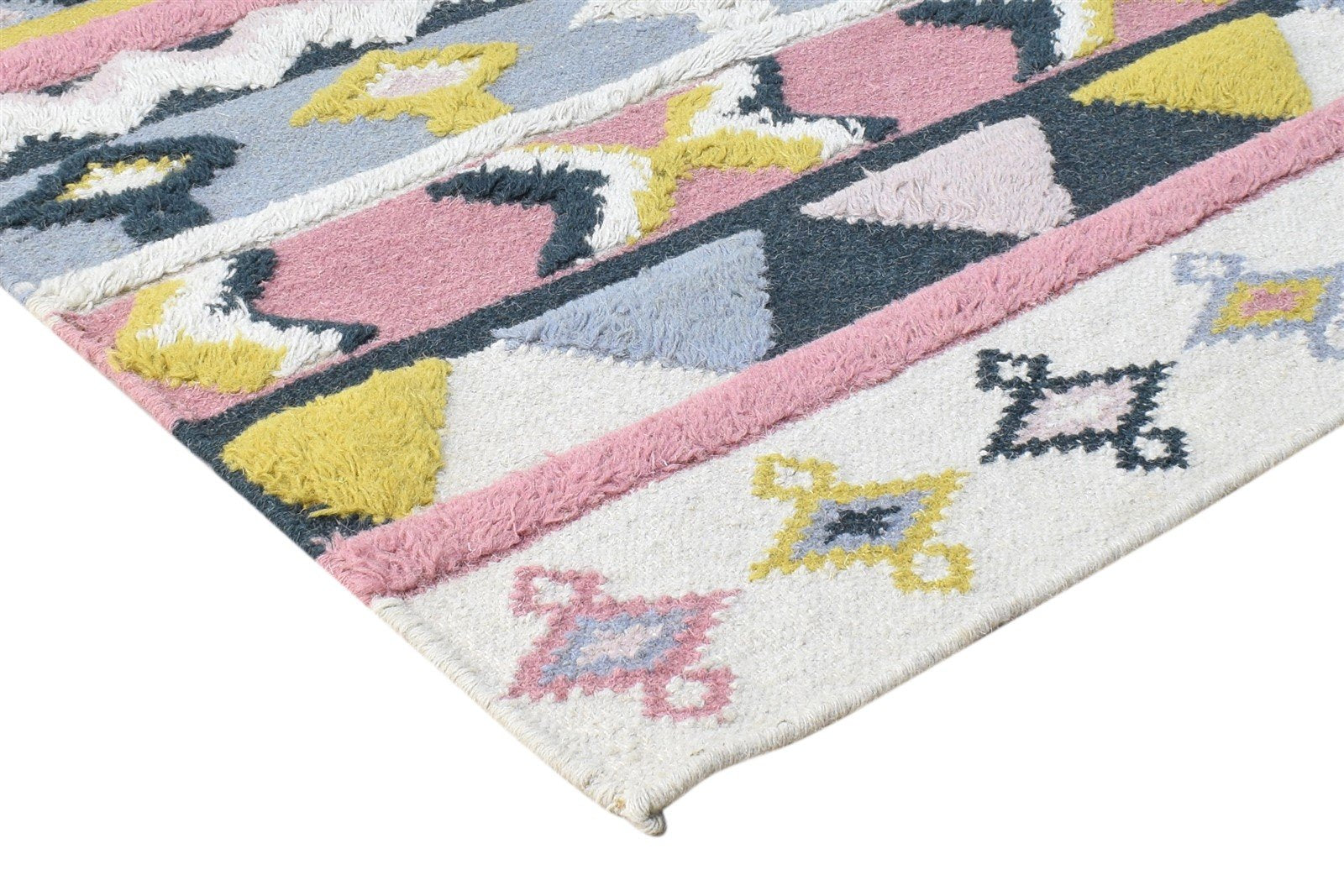 Pink Wool Rug 4' X 6' Modern Dhurrie Scandinavian Striped Room Size Carpet 7864992137365