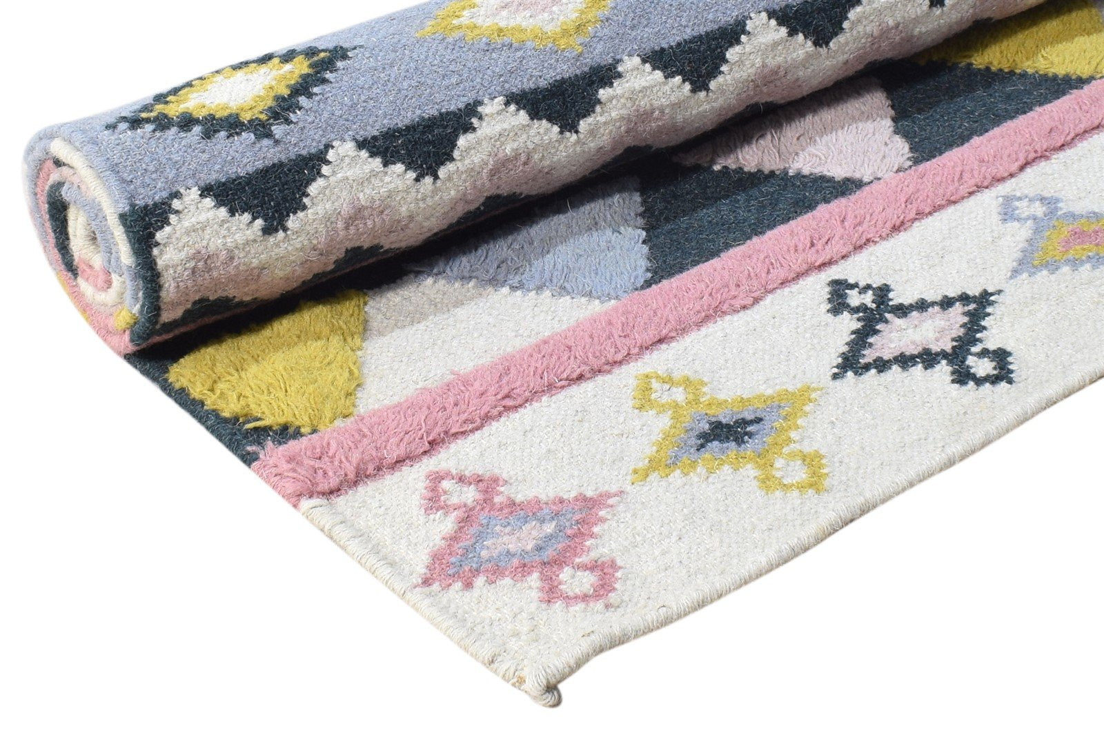 Pink Wool Rug 4' X 6' Modern Dhurrie Scandinavian Striped Room Size Carpet 7864992137365