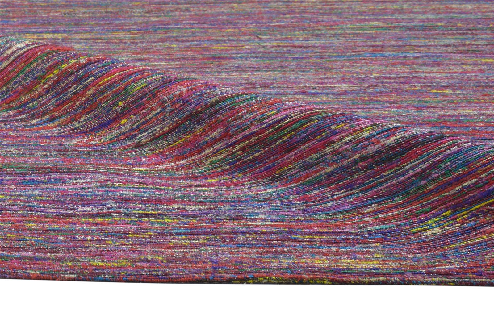 Erinn Pink Wool / Silk Rug 5X7 Modern Jacquard Loom Bohemian Striped 7864178213013
