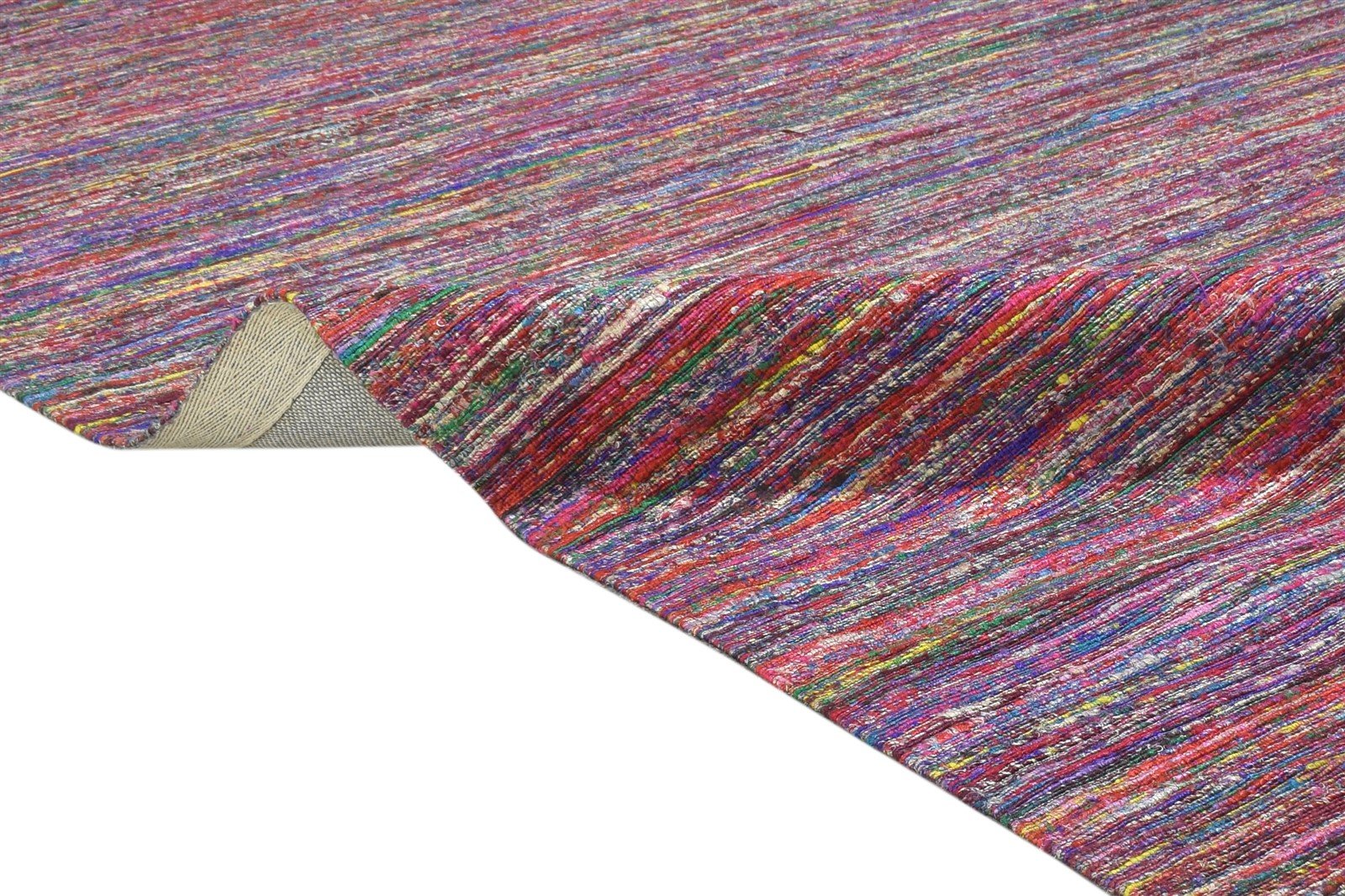 Erinn Pink Wool / Silk Rug 5X7 Modern Jacquard Loom Bohemian Striped 7864178213013