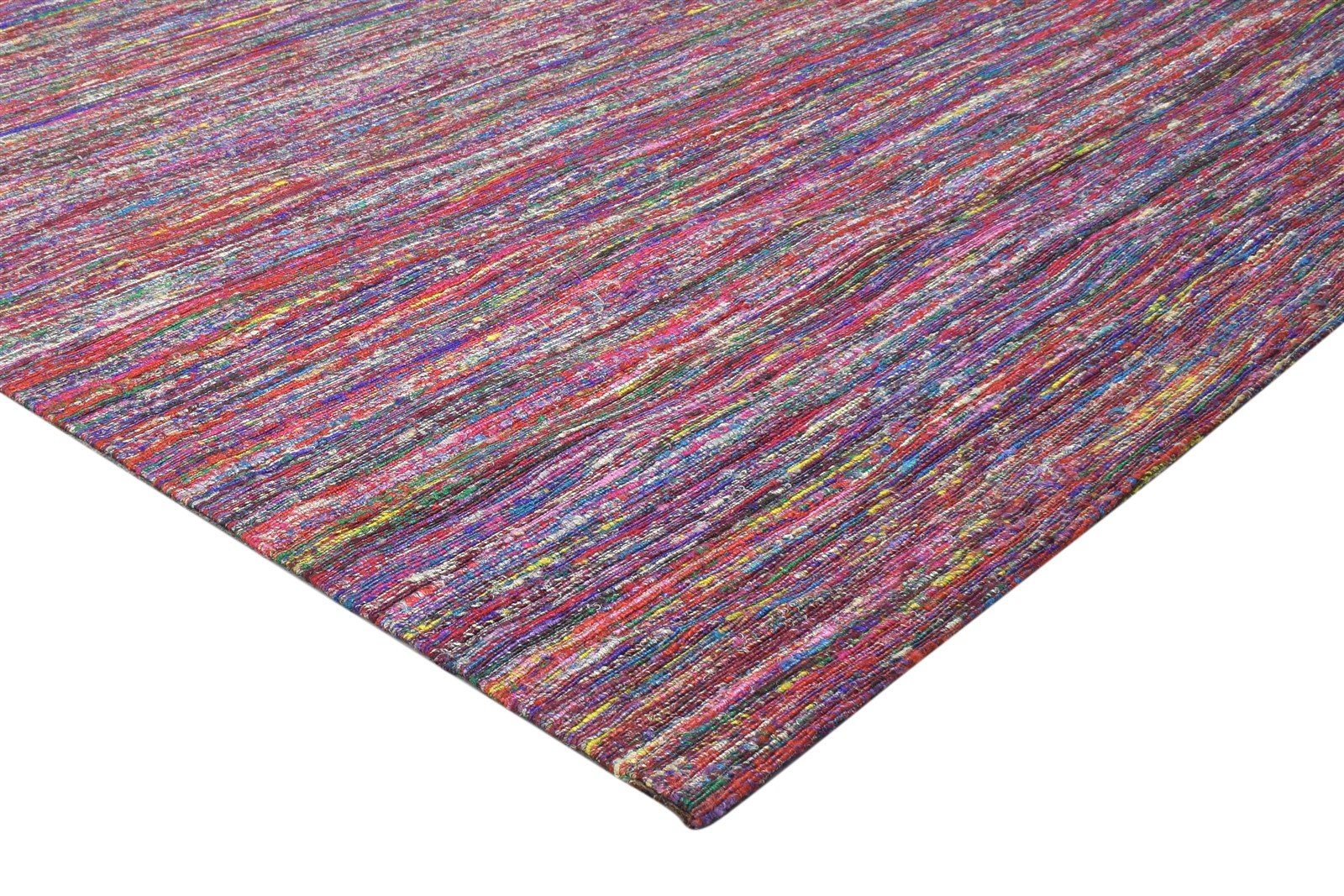 Erinn Pink Wool / Silk Rug 5X7 Modern Jacquard Loom Bohemian Striped 7864178213013