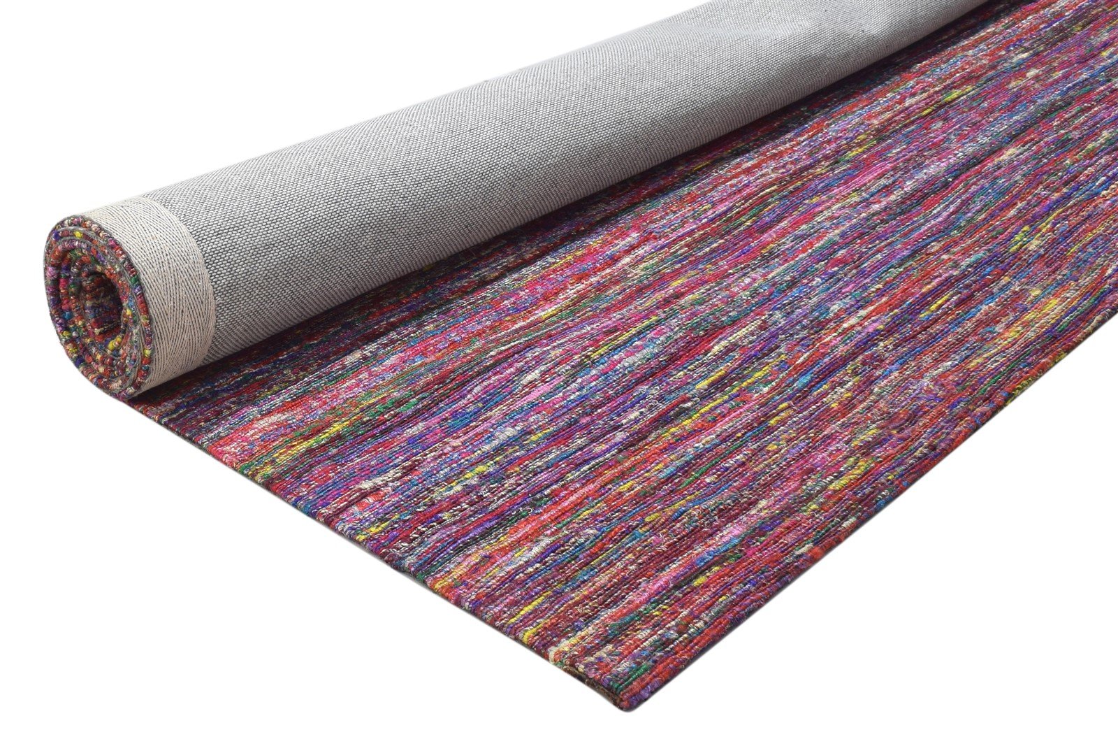 Erinn Pink Wool / Silk Rug 5X7 Modern Jacquard Loom Bohemian Striped 7864178213013