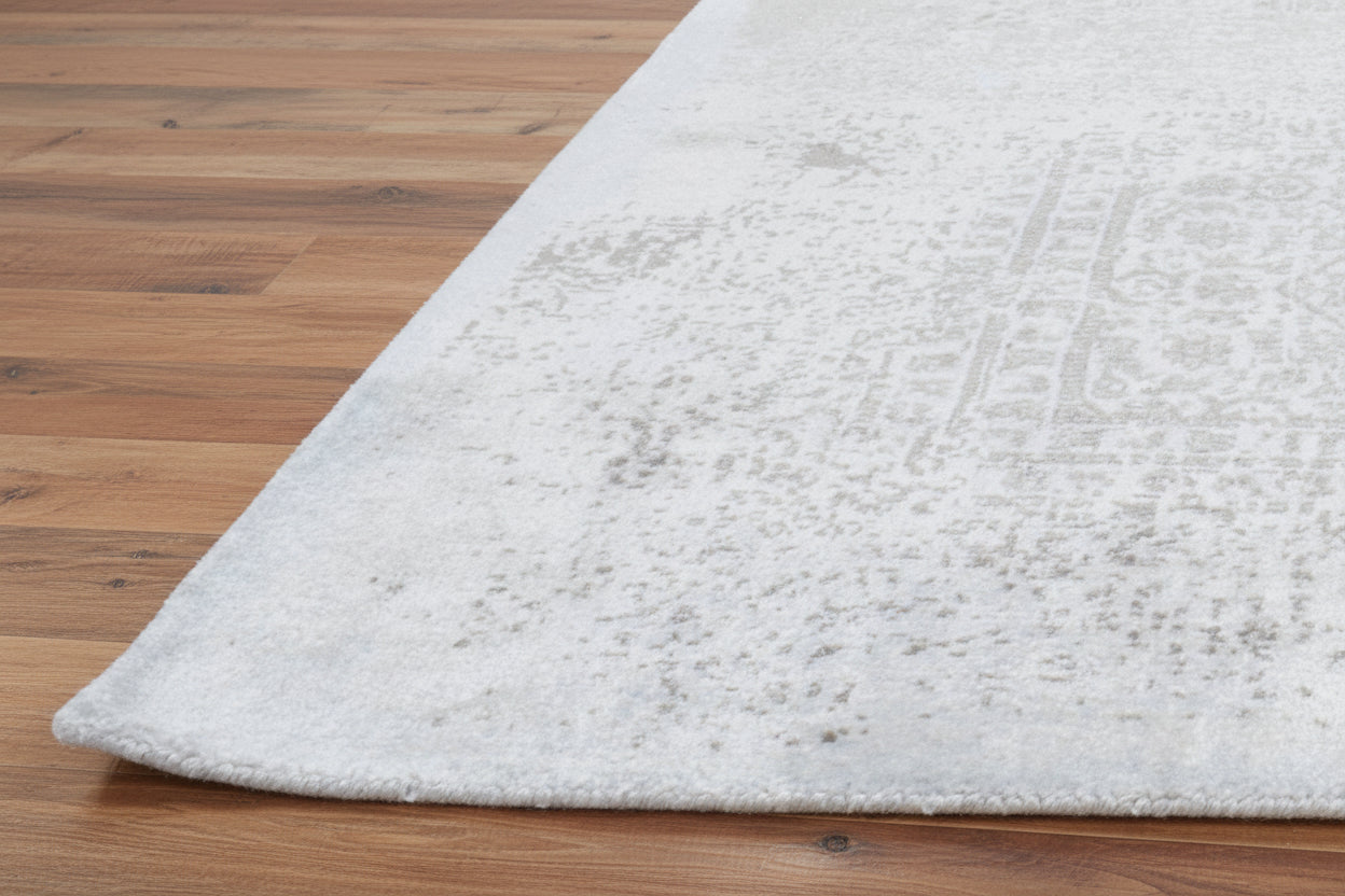 Prabut Handmade Abstract Silk Like Loom Knotted Area Rug Light Blue Gray 9016181325973