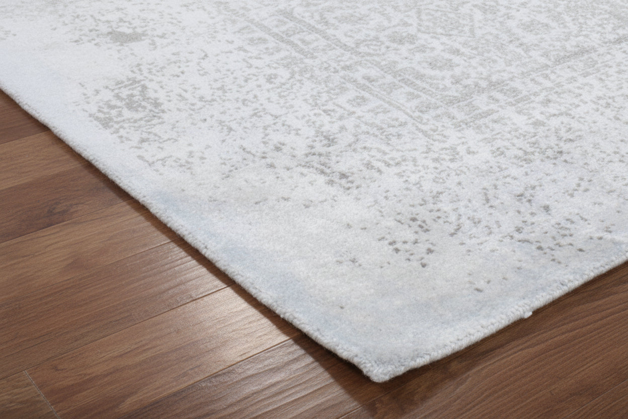 Prabut Handmade Abstract Silk Like Loom Knotted Area Rug Light Blue Gray 9016181325973