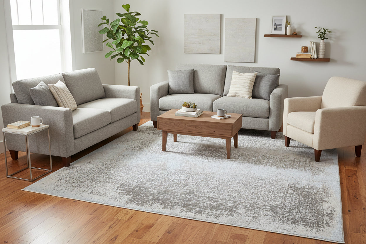 Prabut Handmade Abstract Silk Like Loom Knotted Area Rug Light Blue Gray 9016181325973