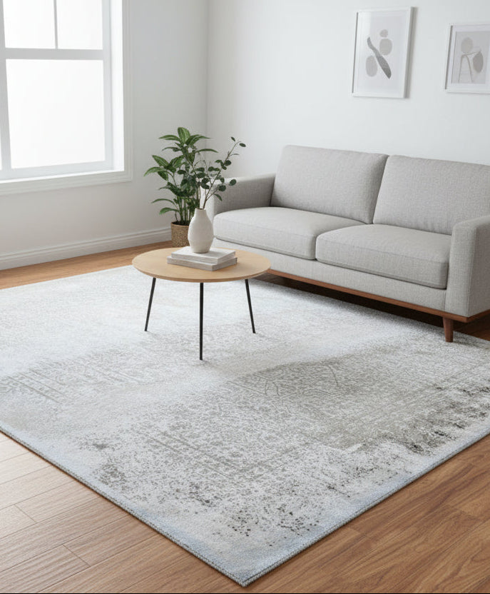 Prabut Handmade Abstract Silk Like Loom Knotted Area Rug Light Blue Gray 9016181325973