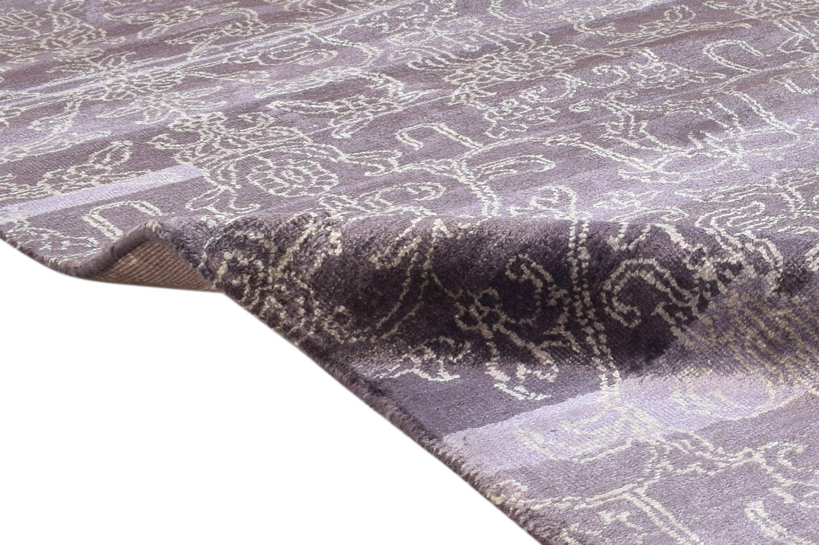 Purple Rayon From Bamboo Rug 6X9 Modern Hand Knotted American Abstract Room Size 7865106464917