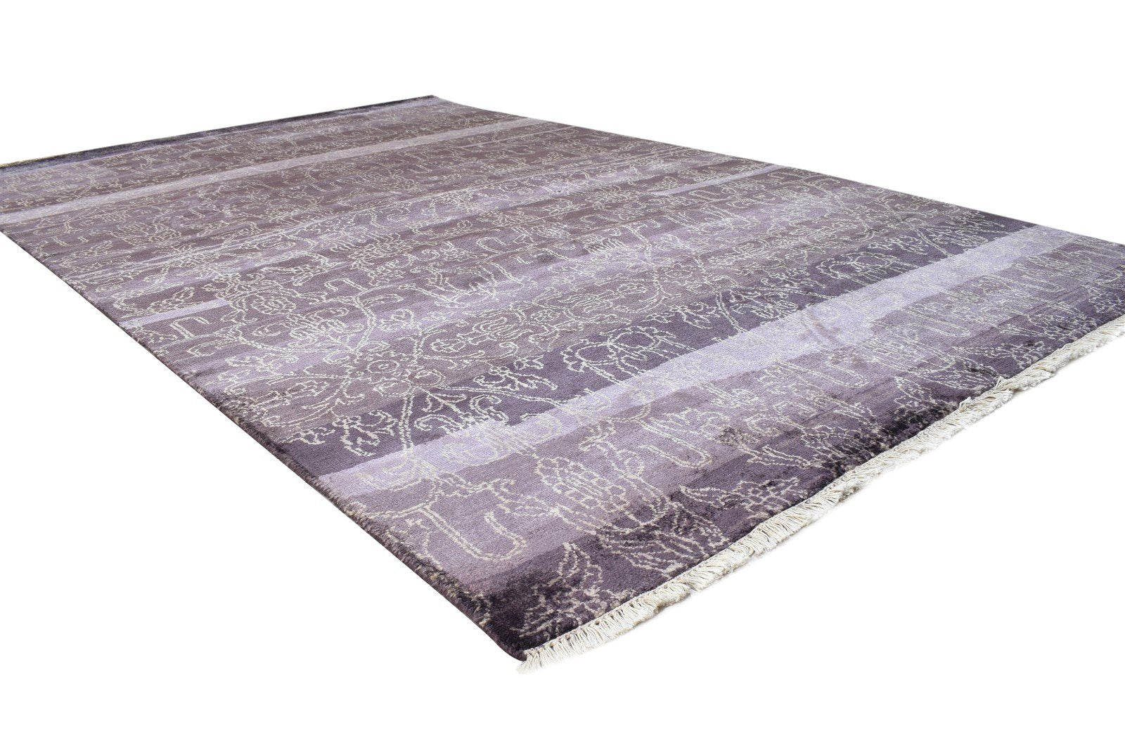 Purple Rayon From Bamboo Rug 6X9 Modern Hand Knotted American Abstract Room Size 7865106464917