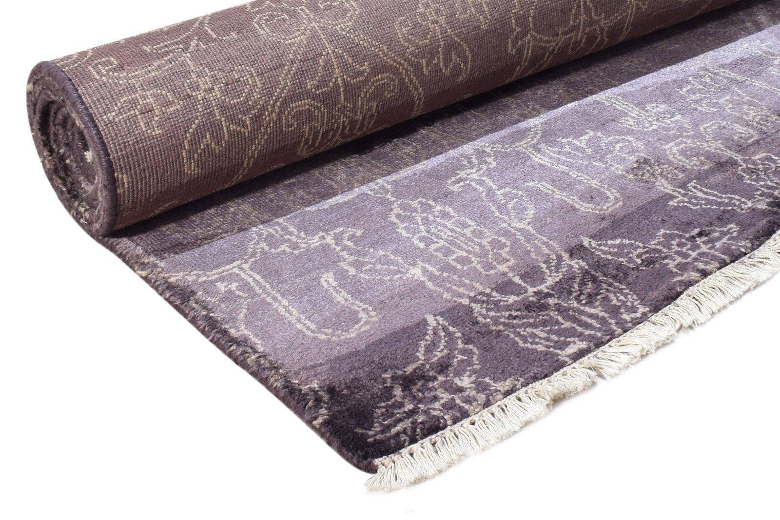 Purple Rayon From Bamboo Rug 6X9 Modern Hand Knotted American Abstract Room Size 7865106464917