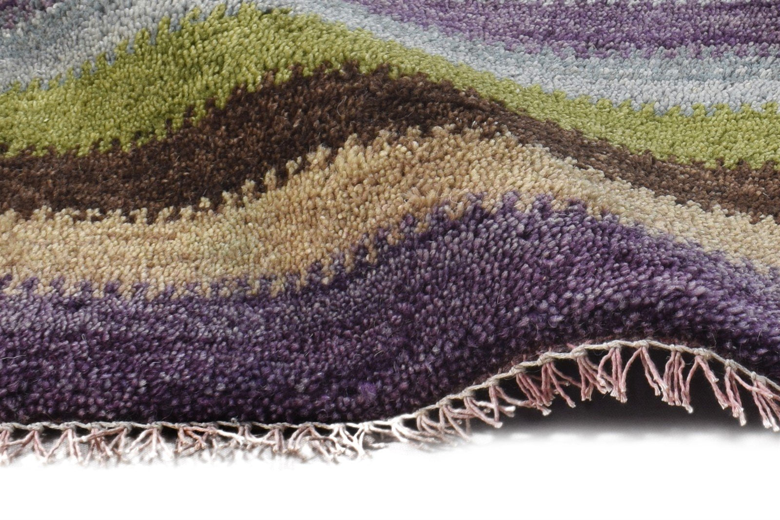 Purple Wool Rug 1' X 2' Southwestern Hand Knotted Gabbeh Striped Small Carpet 7865090310293