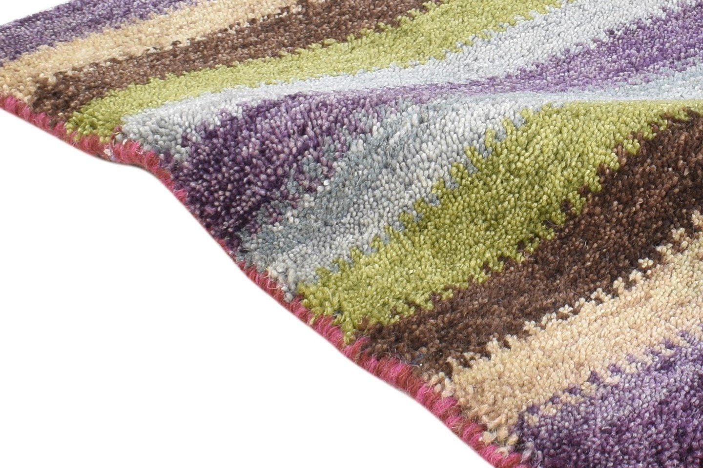 Purple Wool Rug 1' X 2' Southwestern Hand Knotted Gabbeh Striped Small Carpet 7865090310293