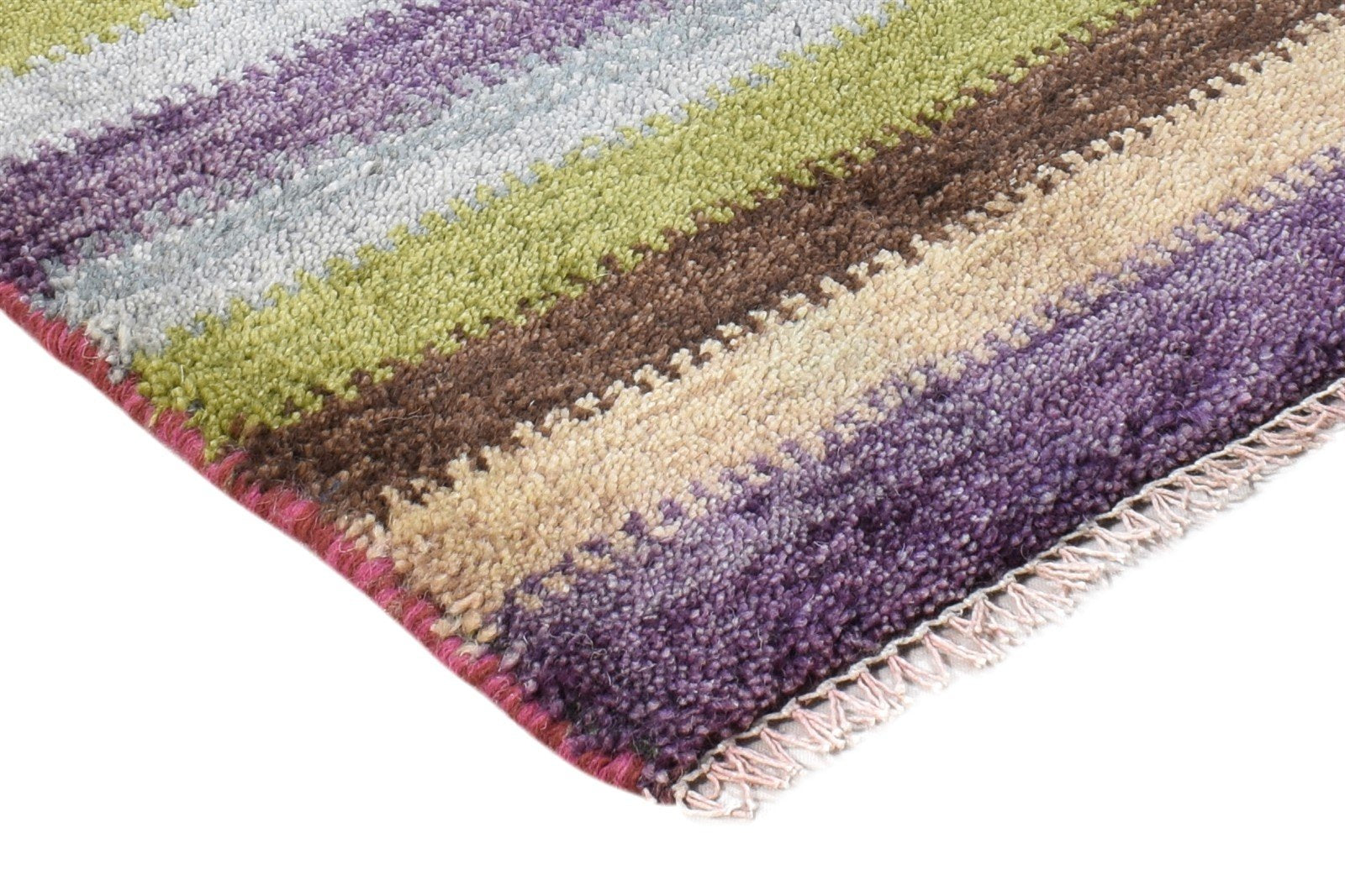 Purple Wool Rug 1' X 2' Southwestern Hand Knotted Gabbeh Striped Small Carpet 7865090310293