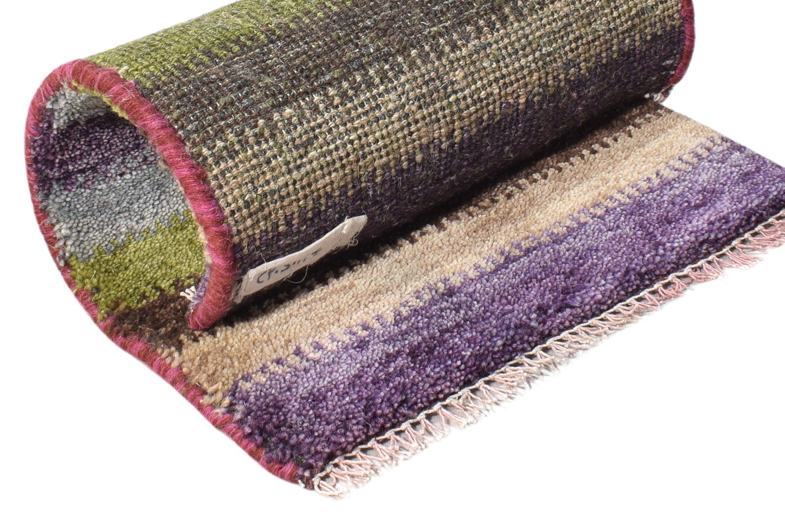 Purple Wool Rug 1' X 2' Southwestern Hand Knotted Gabbeh Striped Small Carpet 7865090310293