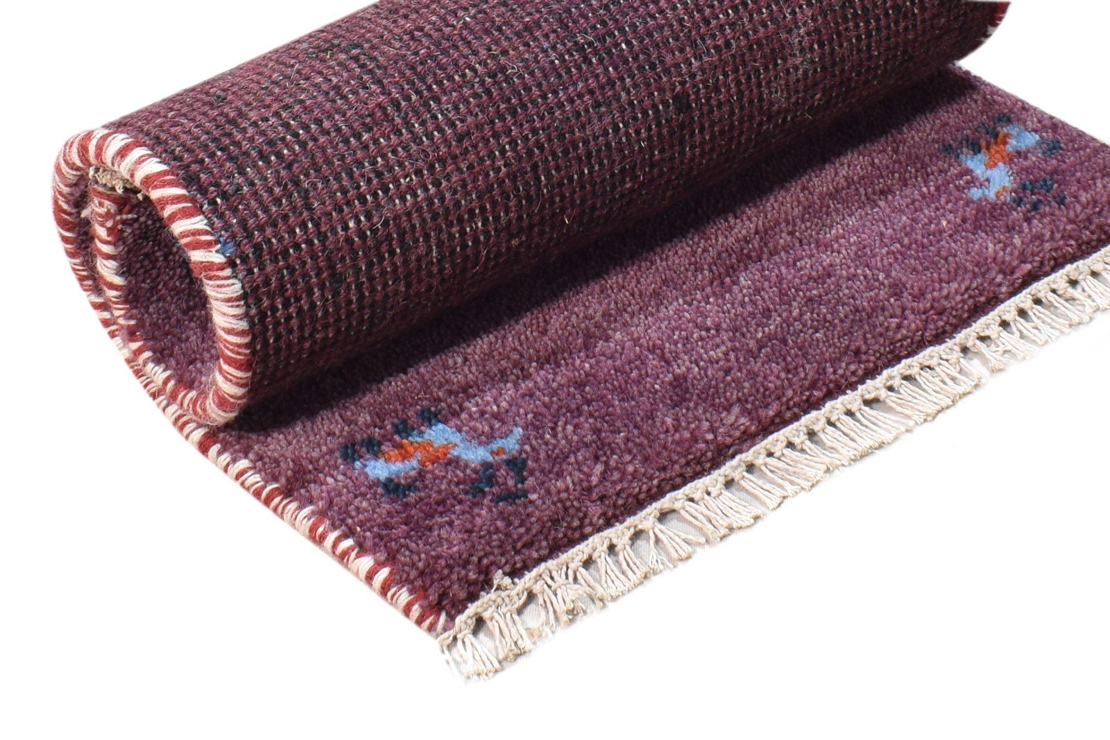 Purple Wool Rug 1' X 2' Southwestern Hand Knotted Gabbeh Tribal Small Carpet 7865098010773