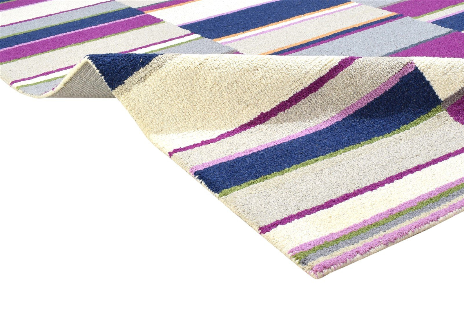 Purple Wool Rug 5' X 8' Modern Hand Tufted Scandinavian Striped Room Size Carpet 7864277074069