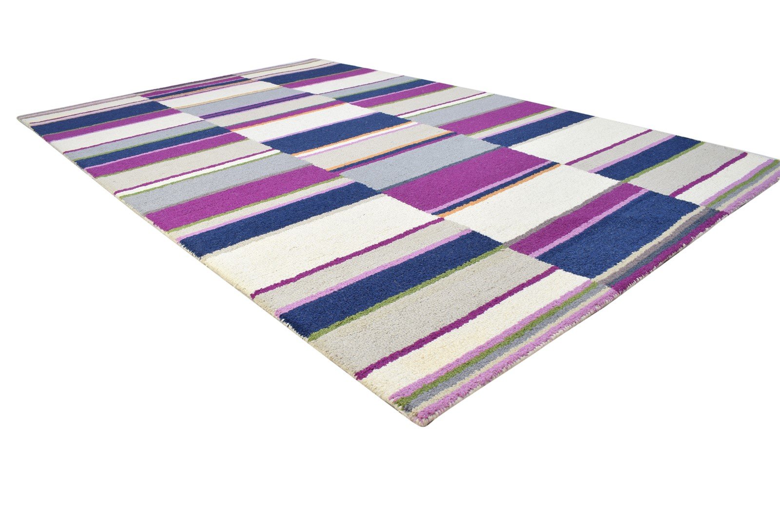 Purple Wool Rug 5' X 8' Modern Hand Tufted Scandinavian Striped Room Size Carpet 7864277074069