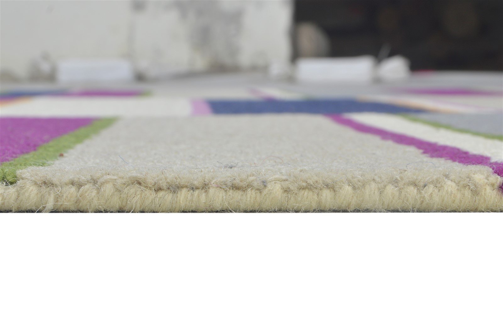 Purple Wool Rug 5' X 8' Modern Hand Tufted Scandinavian Striped Room Size Carpet 7864277074069